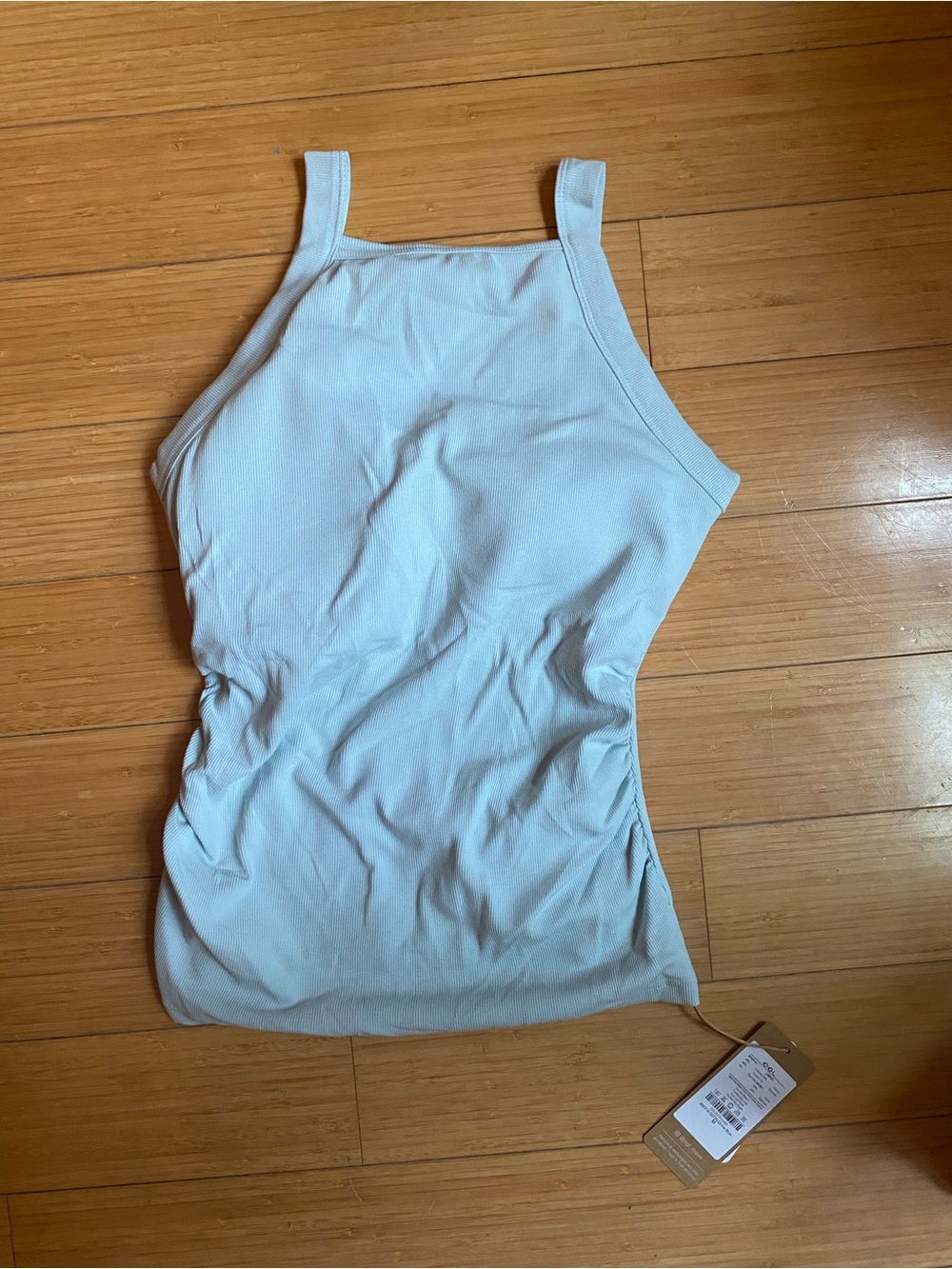 Square Neck Ruched Rib Bra Tank - Light Blue - Picture 3 of 4